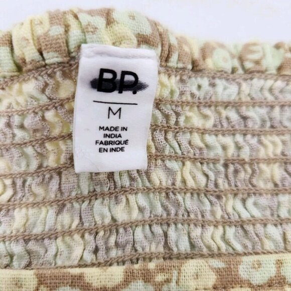 BP. Womens Size Medium Linen Blend Puff Sleeve Smocked Back Crop Top - Picture 2 of 6